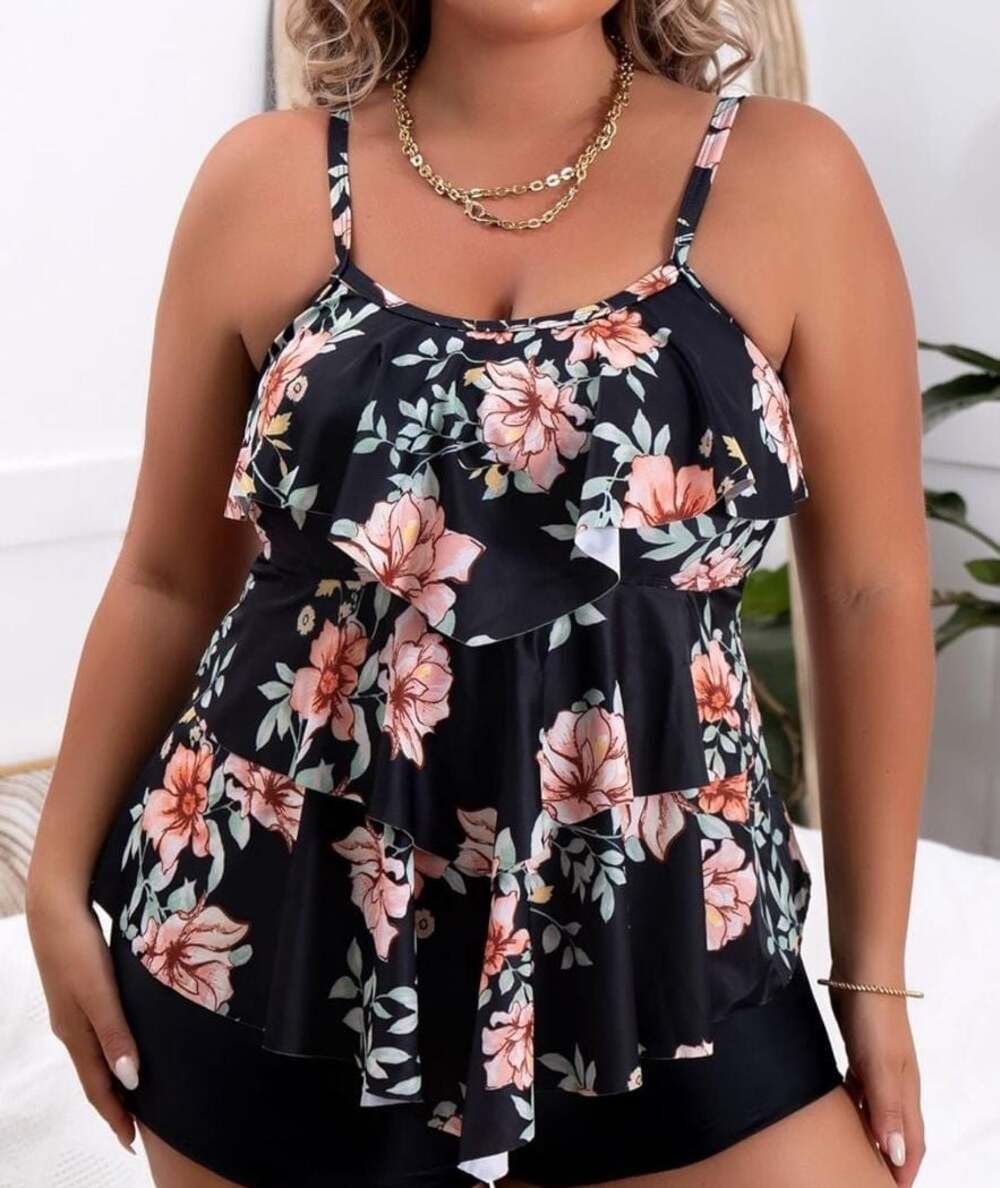 B2PRITY Women's Floral Print Ruffle Tankini Swim Top  Size 2XL